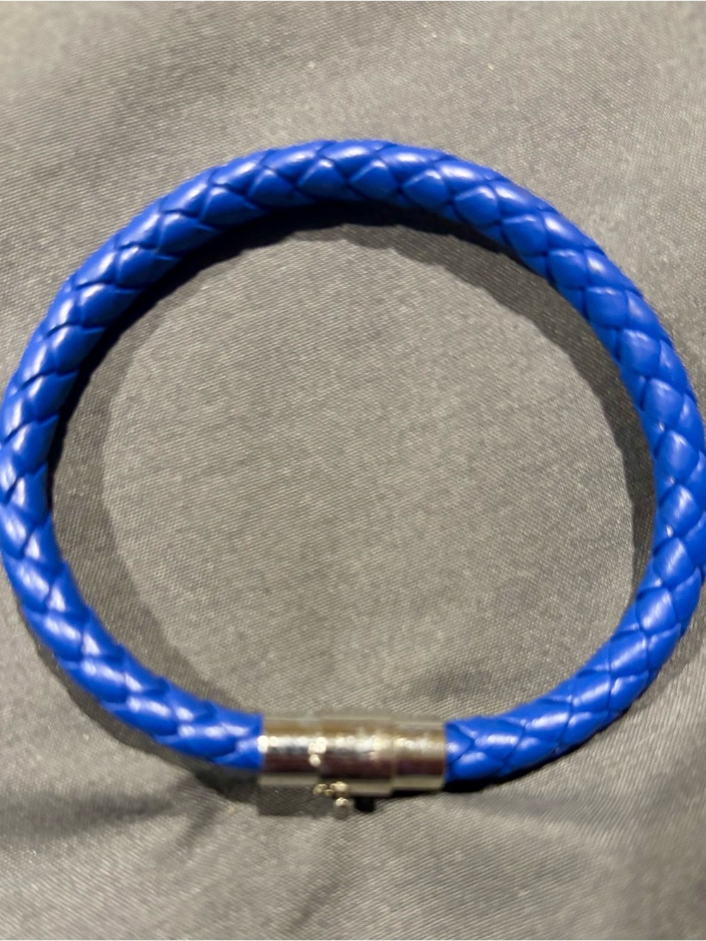 Men’s Boy Blue Braided Leather Wrap Bracelet Silver Clasp Simple Minimalist 8”
